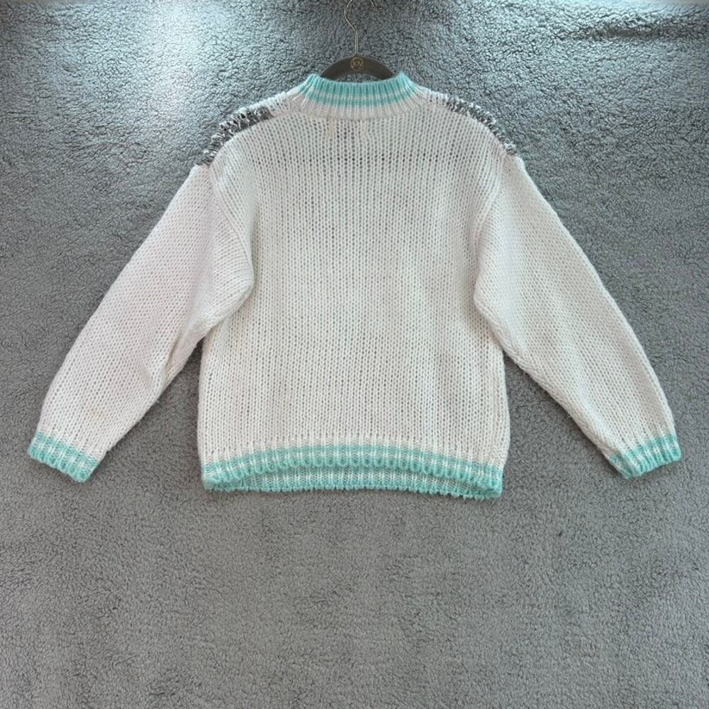 VTG Helium 80's Women's Large Knit Sweater Crew Neck White / Gray / Blue - Picture 9 of 11